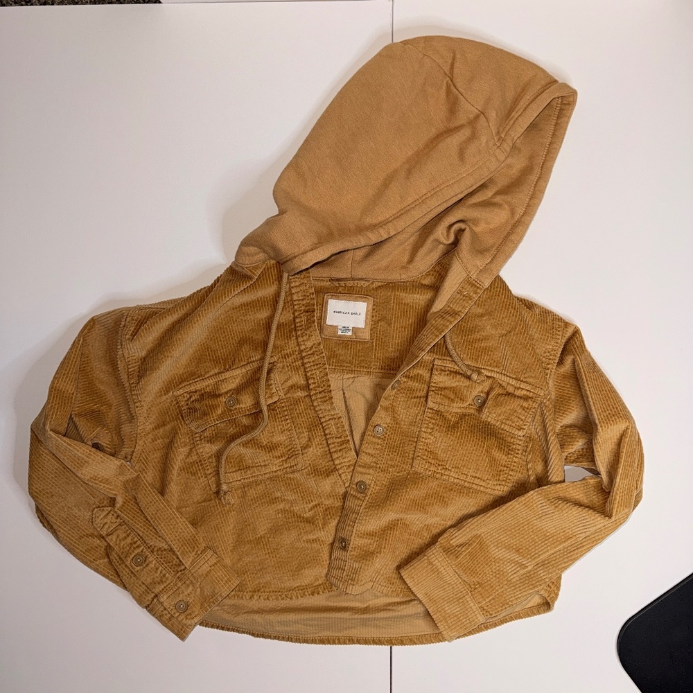 American Eagle Corduroy Cropped Hoodie Jacket — Women’s Medium (Camel/Tan)